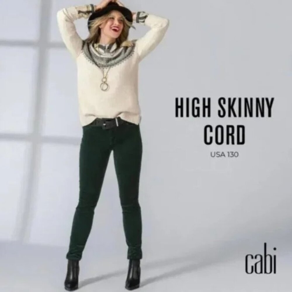 CABI High Skinny Cord Jeans Hunter Green Sz 4 #3743 EUC